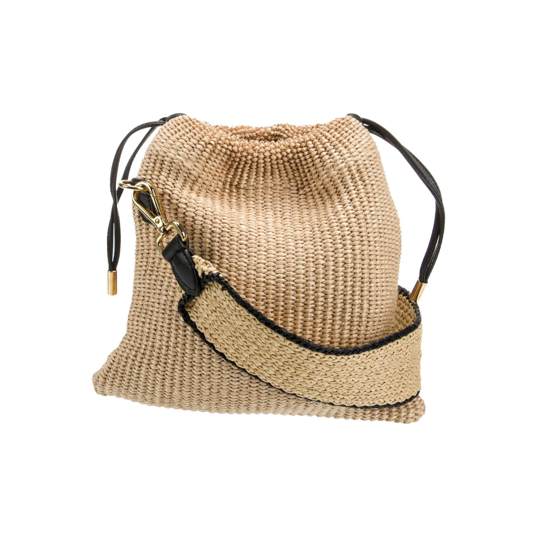 Bucket Bag in Natural Woven Raffia with Drawstring Top, image 5