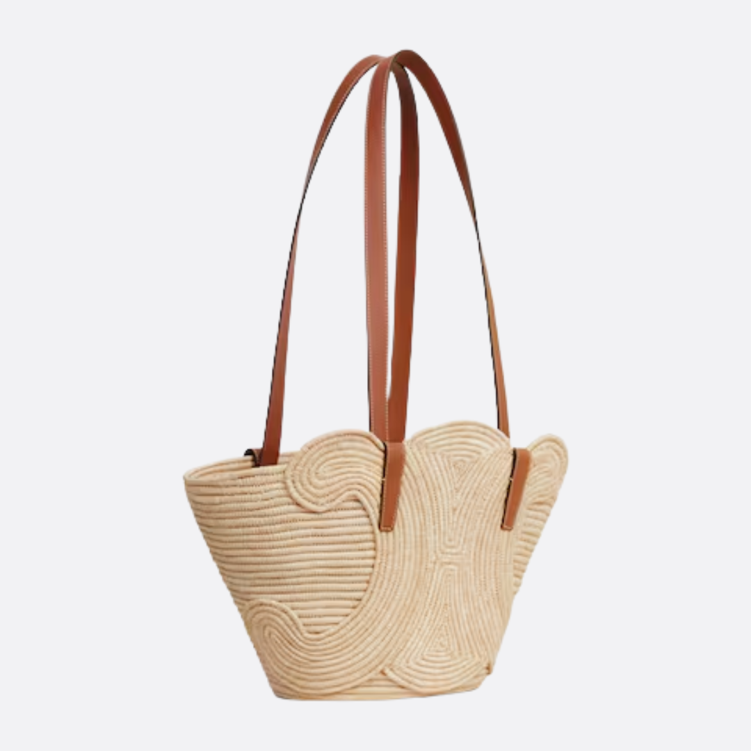 CL Classic Small Panier Handbag Made Of Raffia And Calf Leather