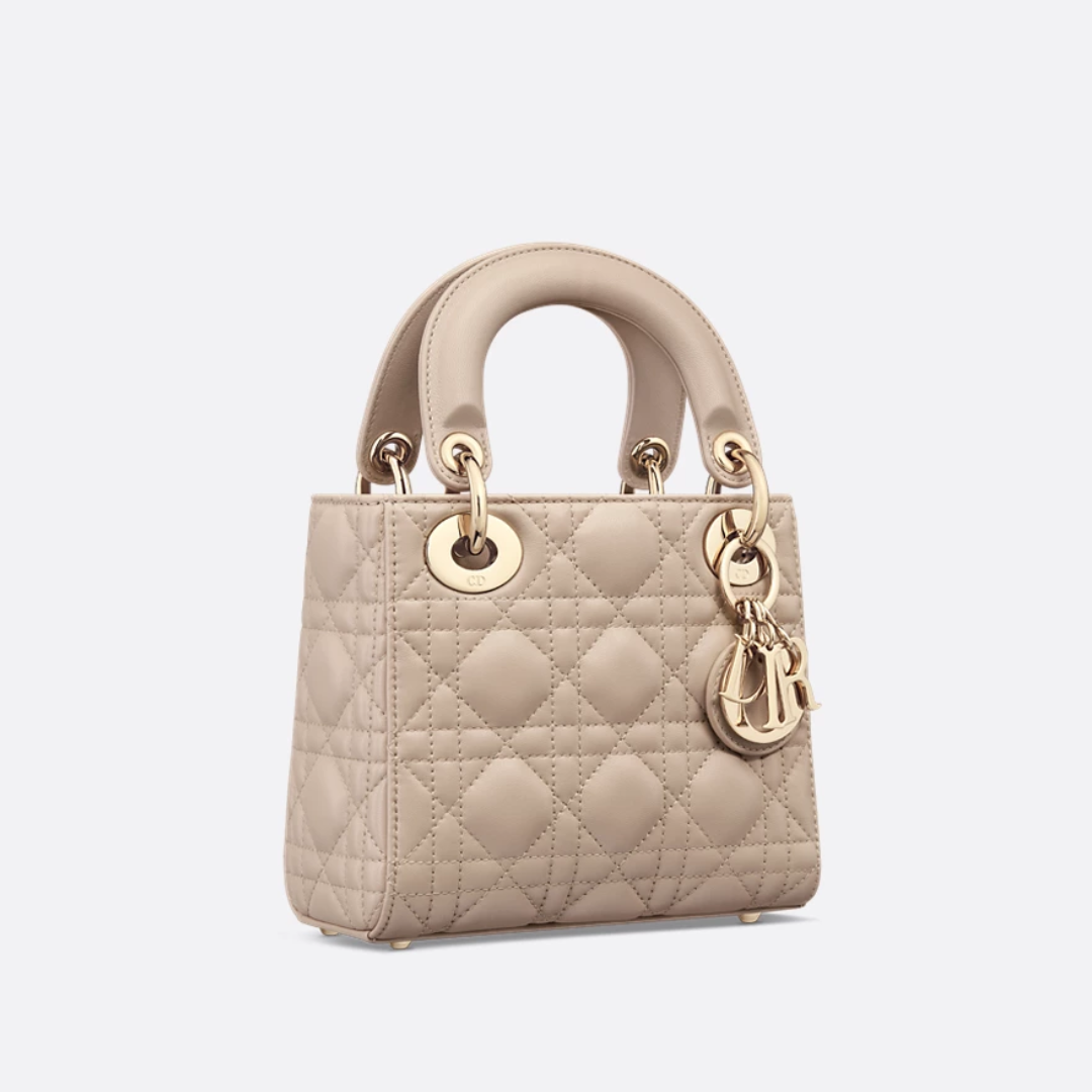 Mini Top Handle Bag in Blush Beige Quilted Leather with Charms, image 10