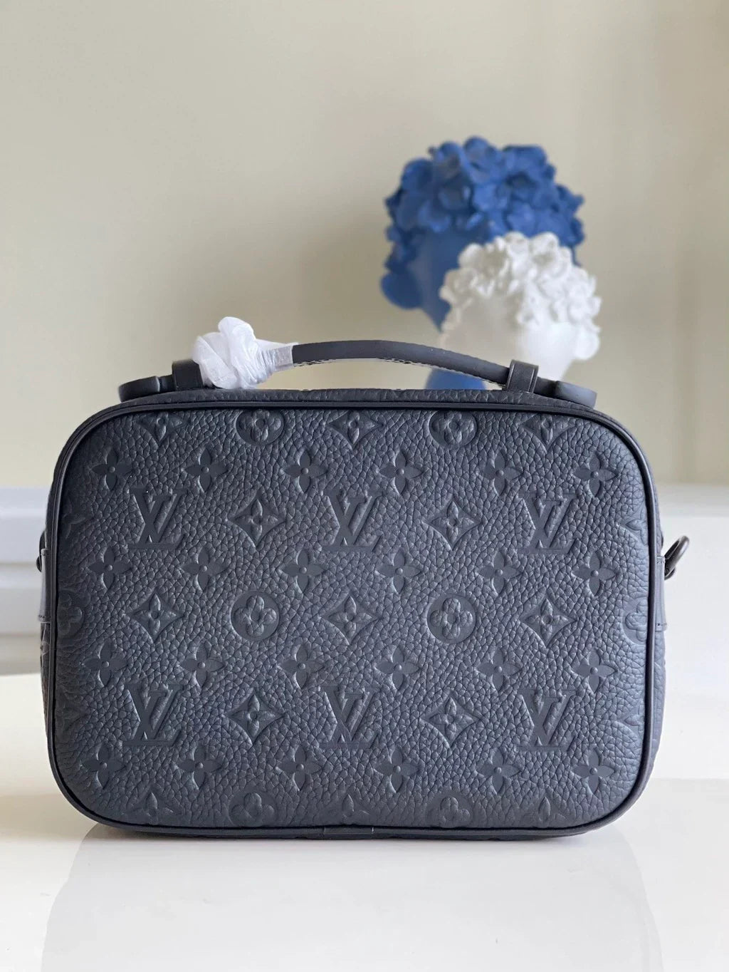 Boxy Crossbody Bag in Gray Embossed Leather with Top Handle, image 3