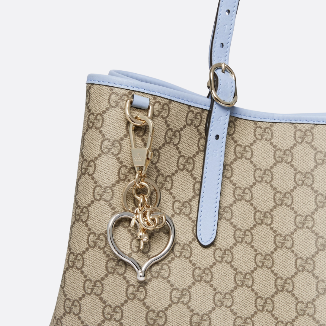Large Tote Bag in Beige Coated Canvas with Pale Blue Trim, image 14