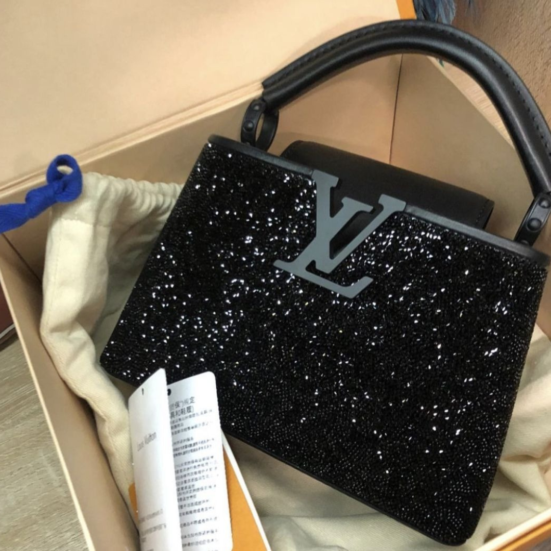Mini Top Handle Bag in Black with Crystal Embellishment, image 6