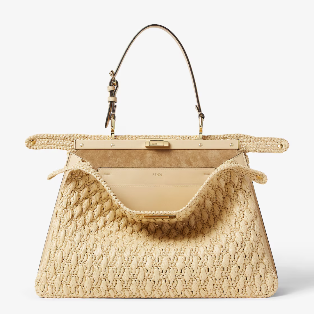 Top Handle Bag in Natural Crochet Raffia with Slim Handle, image 3