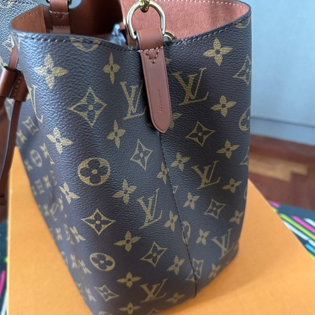 Bucket Bag in Brown Coated Canvas with Drawstring, image 9