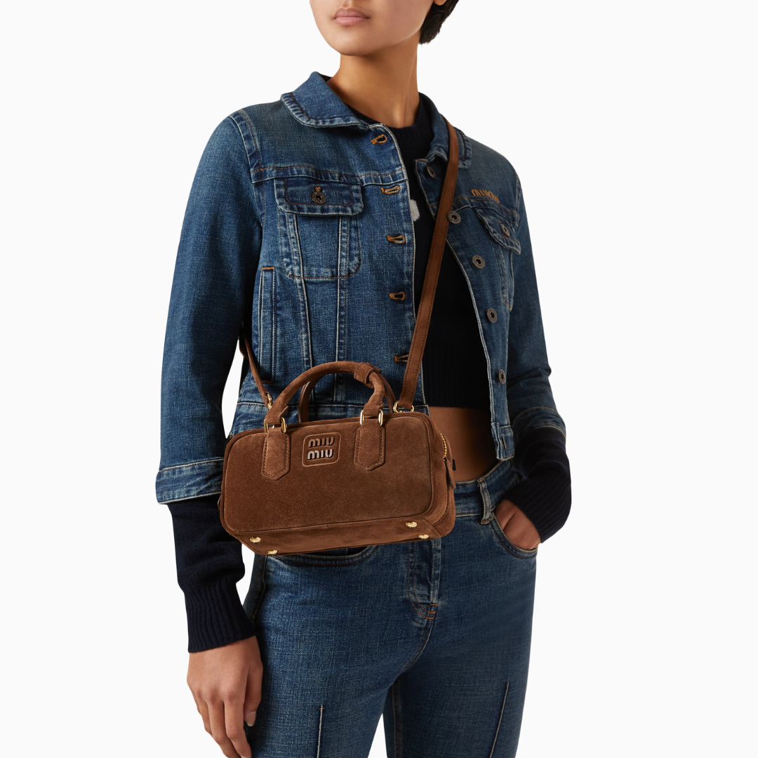 Small Bowling Bag in Suede with Zip Top, image 2