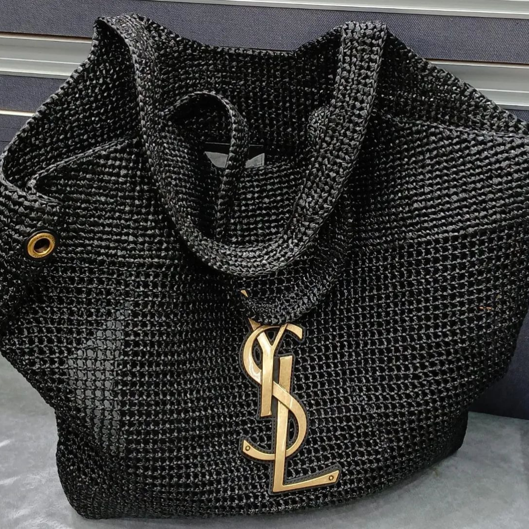 Woven Raffia Hobo Tote Bag with Open-Weave Panel, image 6