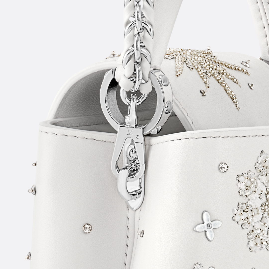 Mini Top Handle Bag in White with Crystal Snowflake Details, image 10