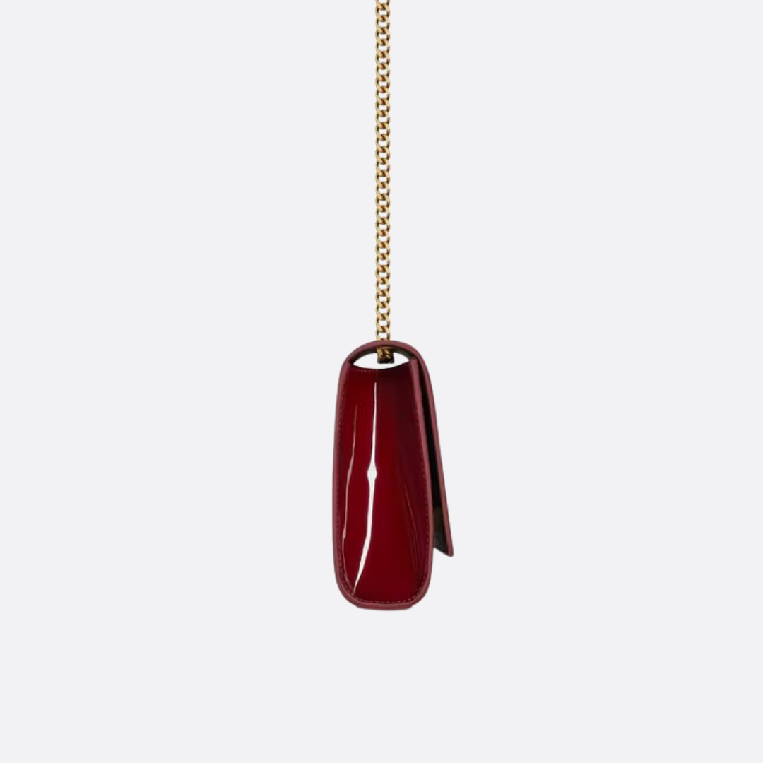 Crossbody Bag in Burgundy Patent Leather with Gold Chain, image 8