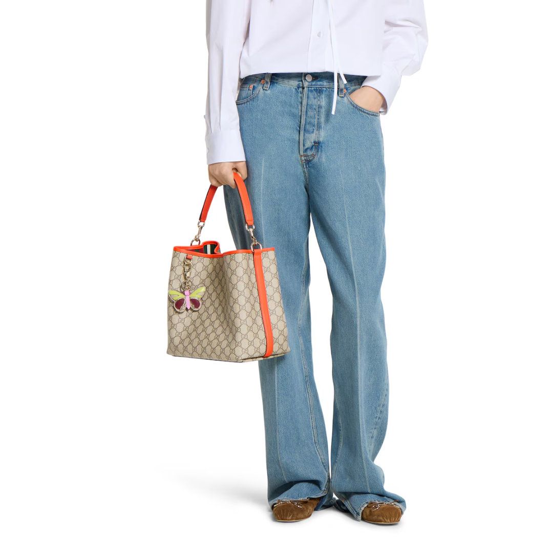 Hobo Bag in Beige Coated Canvas with Orange Trim, image 7