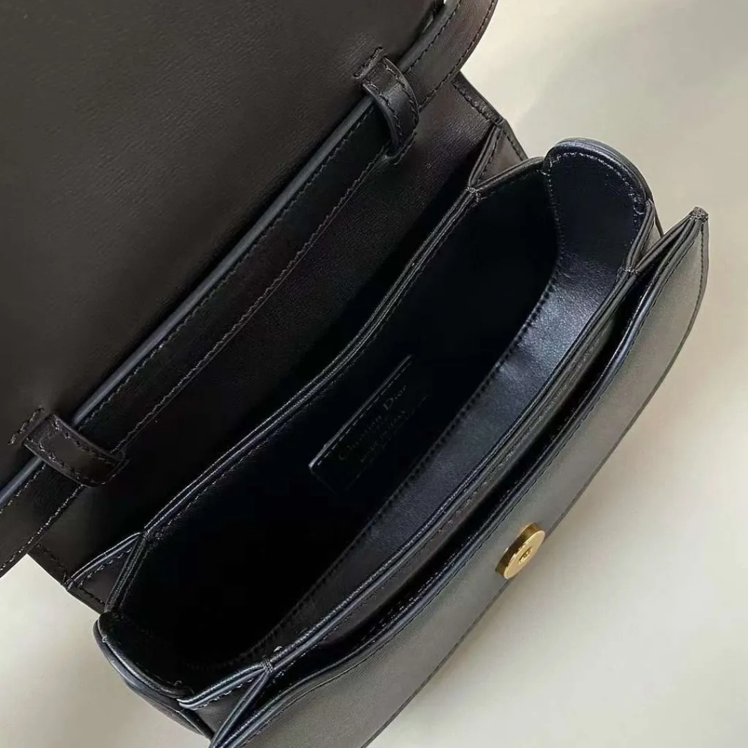 Top Handle Bag in Black Smooth Leather with Buckle Strap, image 10