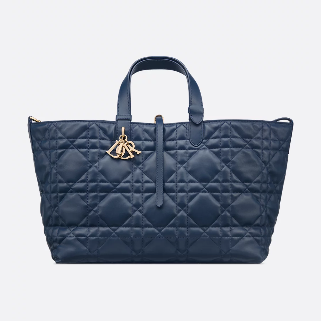 Large Tote Bag in Navy Quilted Lambskin with Zip Pouch, image 4