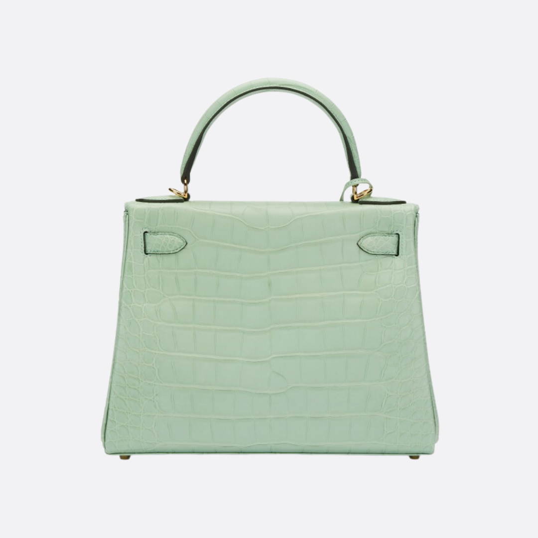 HMÈ Kelly 28 – Matte Alligator Leather Vert D’eau (reversed Stitches)