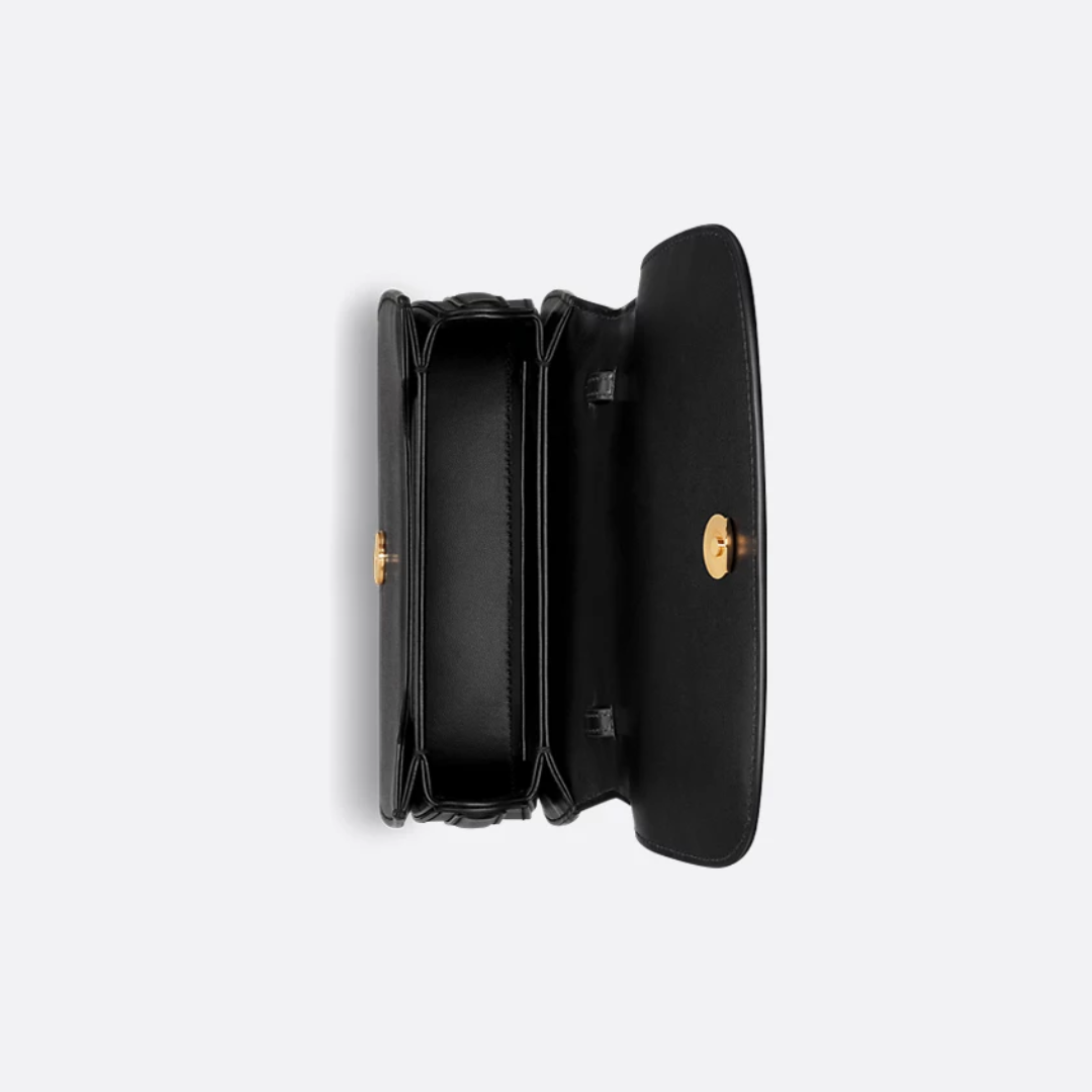 Top Handle Bag in Black Smooth Leather with Buckle Strap, image 3