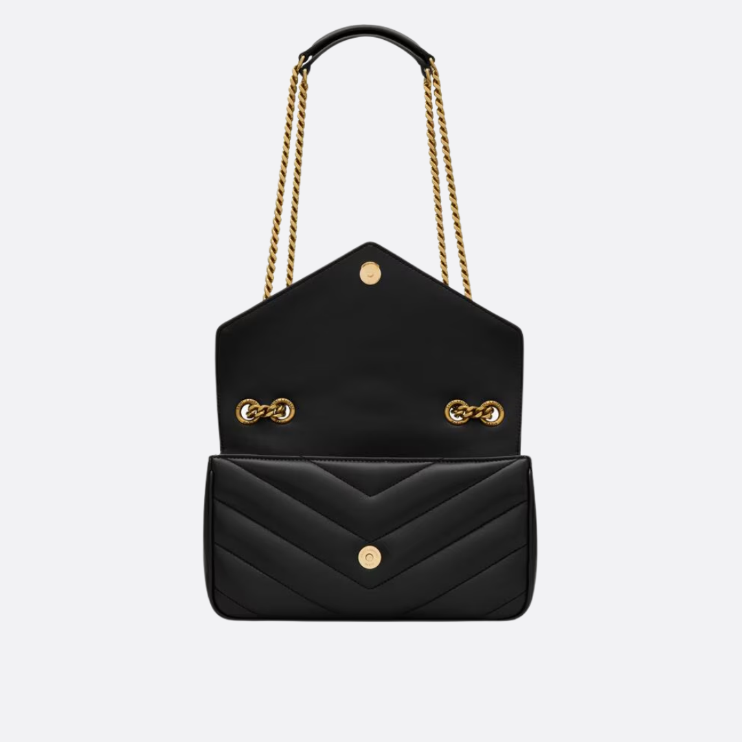 Small Flap Bag in Black Chevron Quilted Leather with Chain, image 7