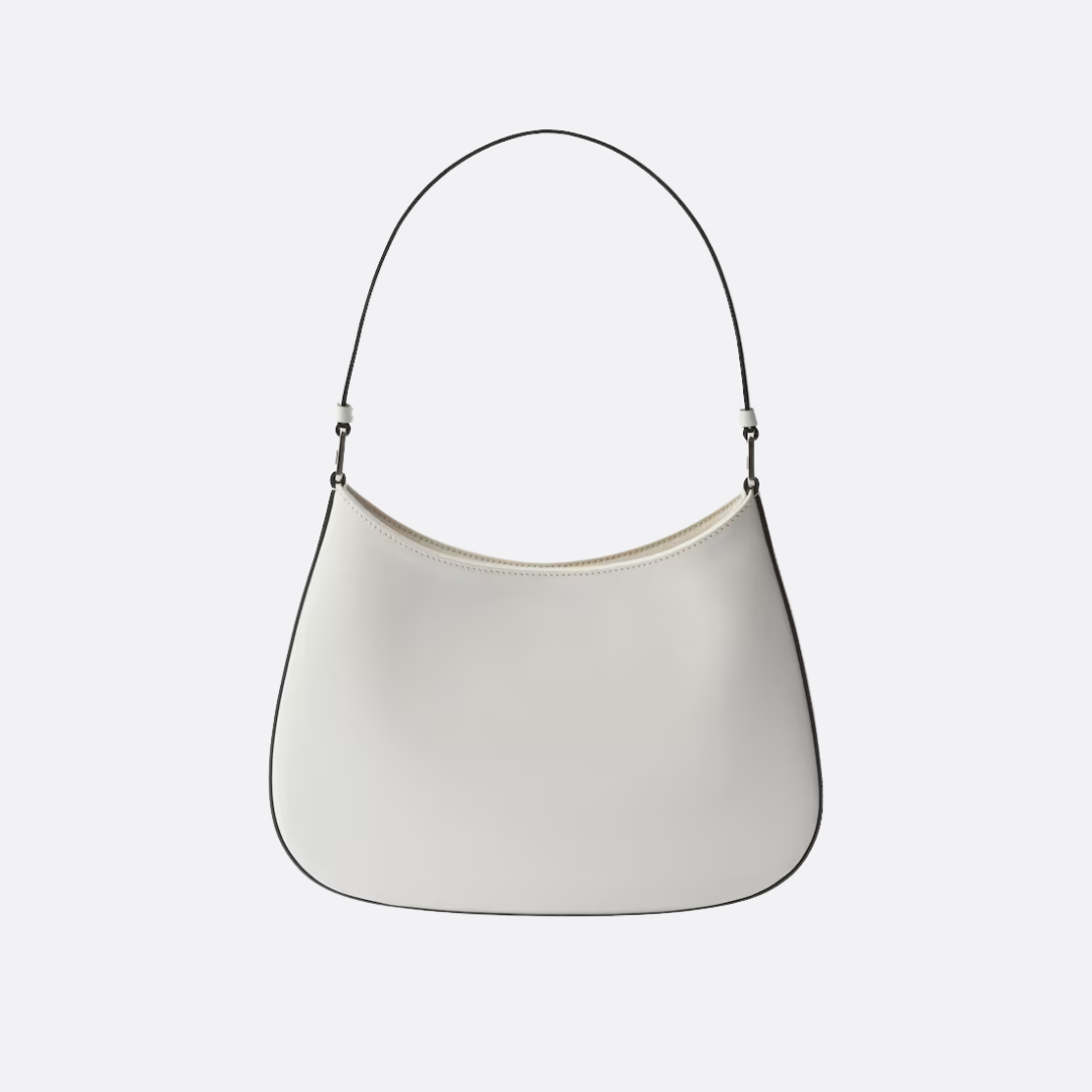 Crescent Hobo Bag in White Brushed Leather with Silver Hardware, image 13