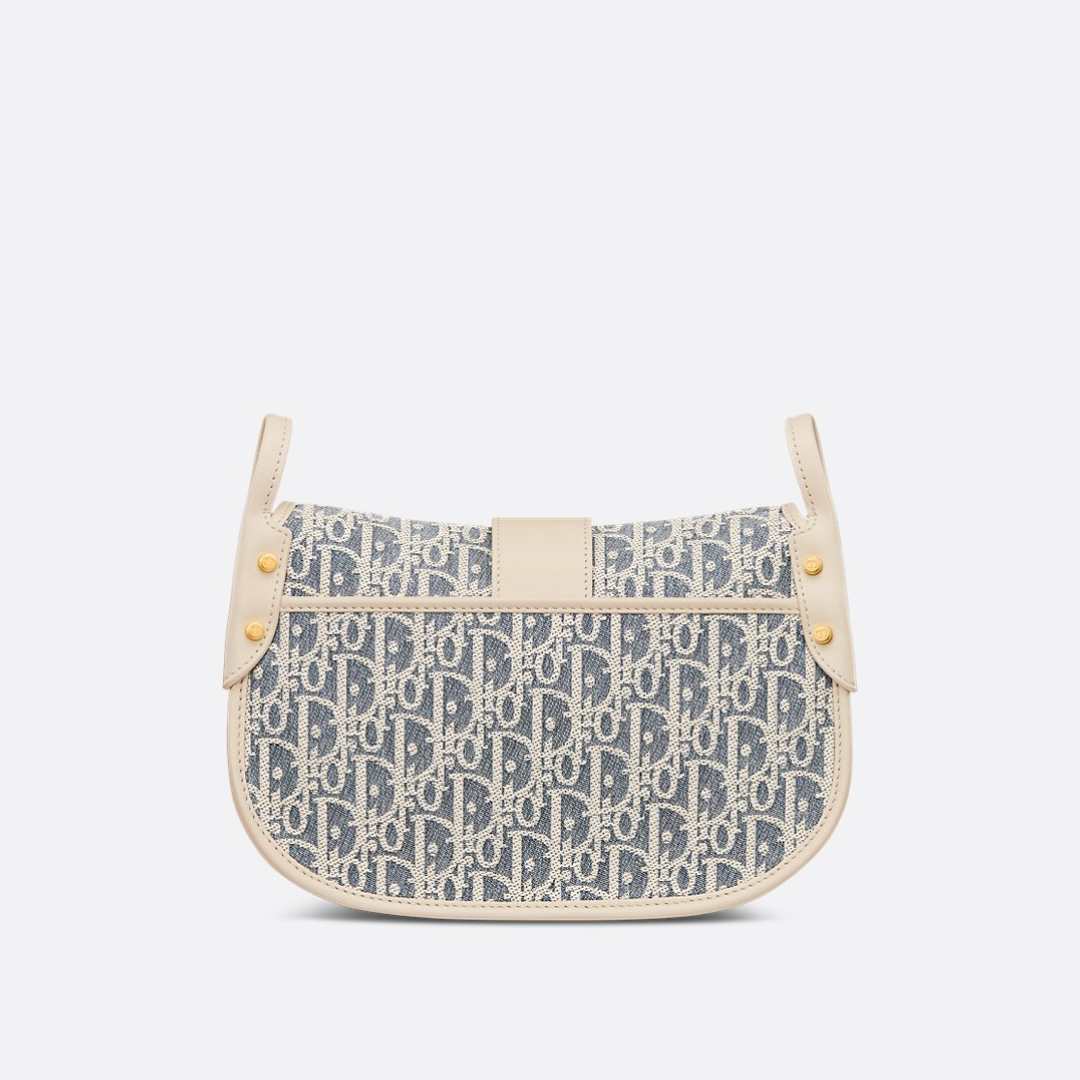Half-Moon Shoulder Bag in Blue Jacquard with Cream Trim, image 3