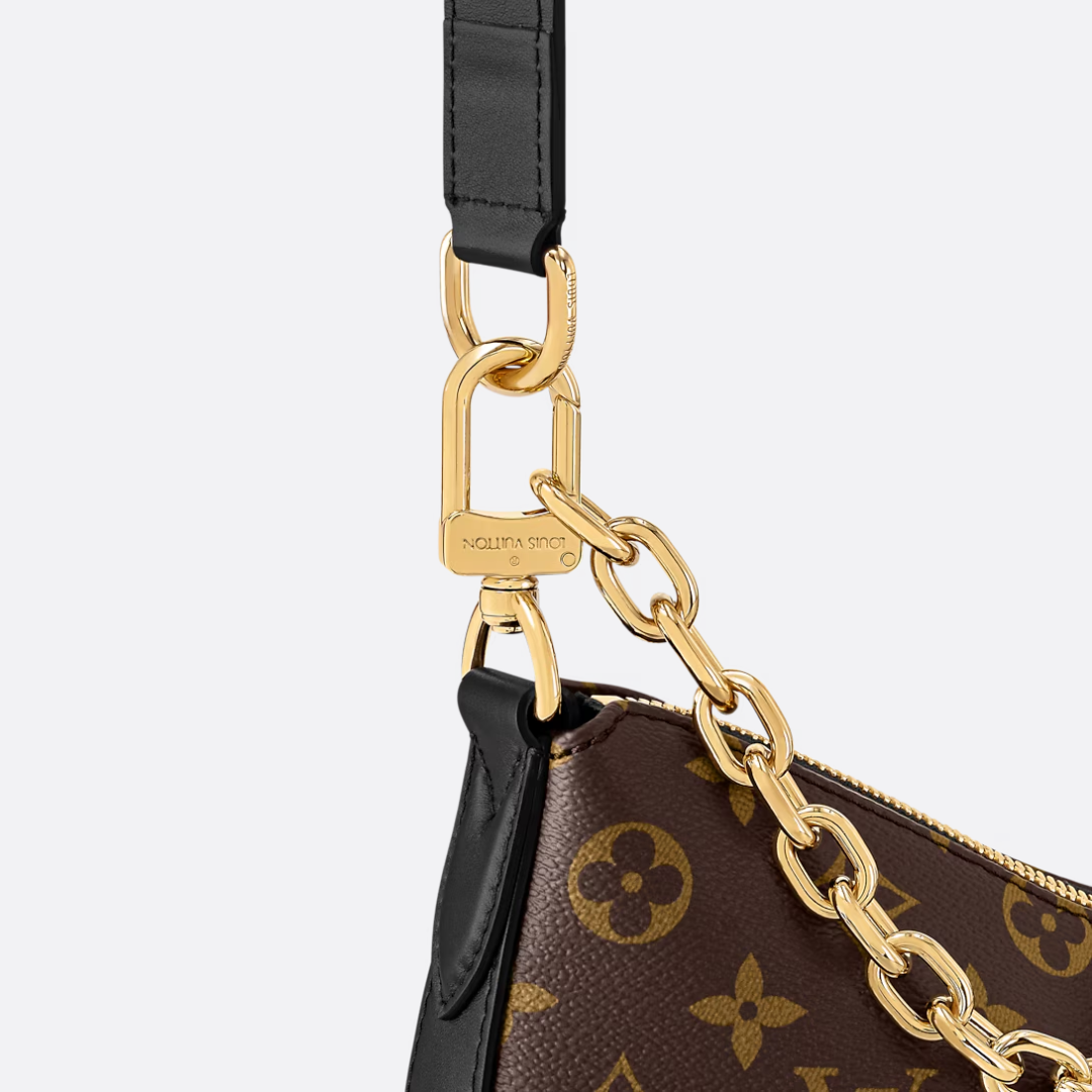 Crescent Shoulder Bag in Brown Printed Canvas with Gold Chain, image 7