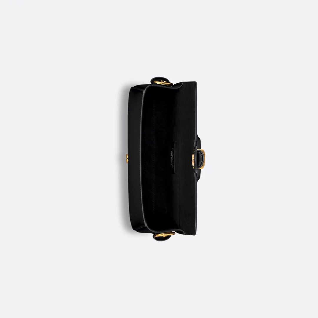 Flap Shoulder Bag in Black Smooth Leather with Purple Strap, image 7