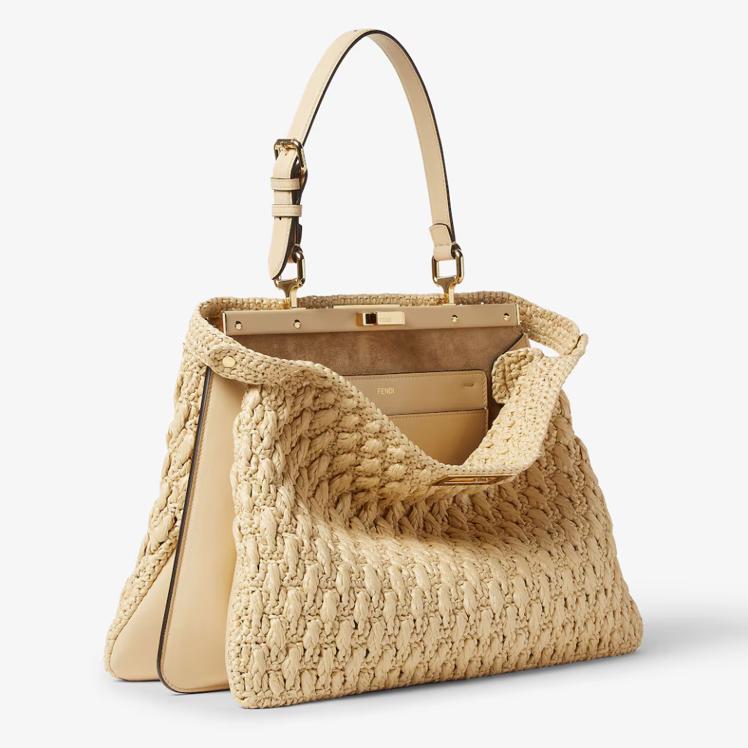 Top Handle Bag in Natural Crochet Raffia with Slim Handle, image 4