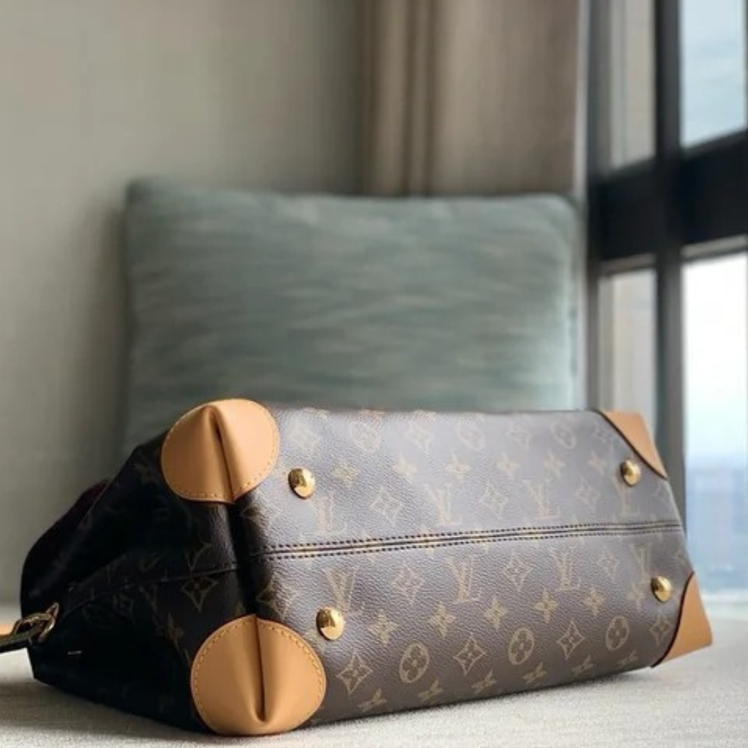 Shoulder Bag in Brown Printed Canvas with Gold Padlock, image 10