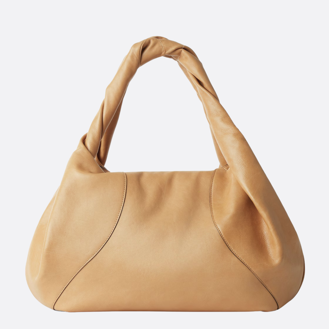 Hobo Bag in Tan Smooth Leather with Twisted Handle, image 5