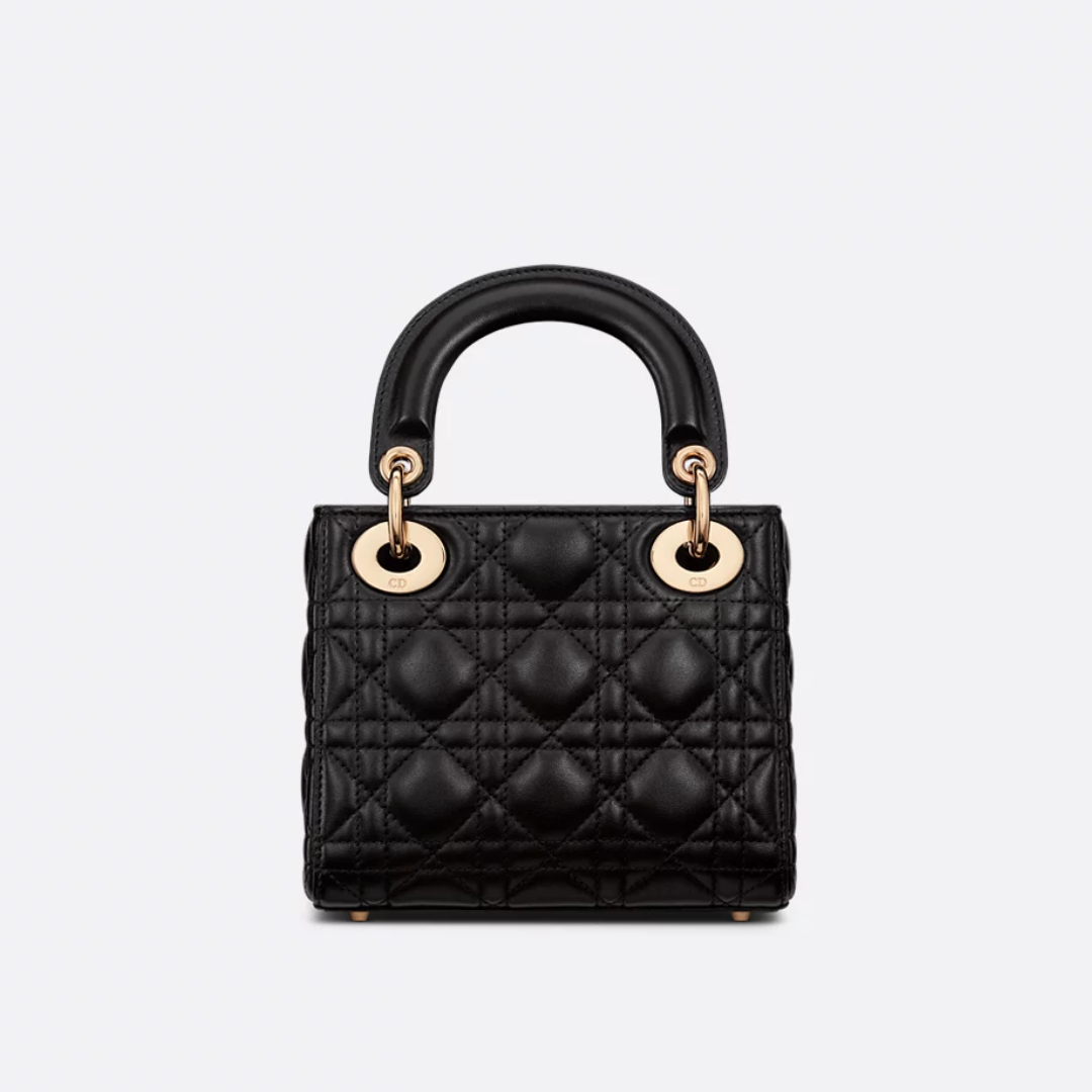 Mini Top Handle Bag in Black Quilted Lambskin with Gold Charms, image 2