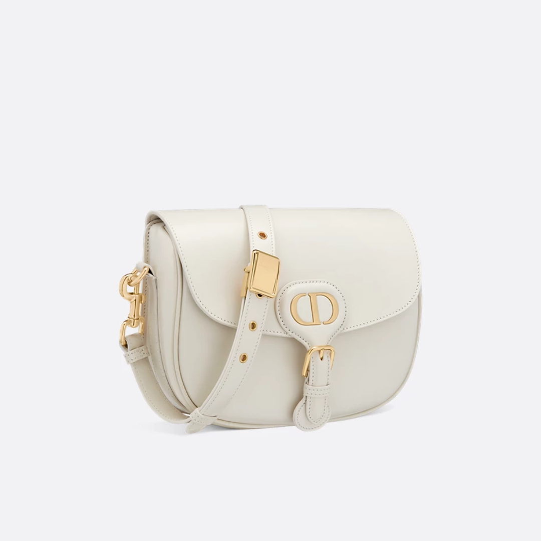 Flap Crossbody Bag in Ivory Smooth Leather with Gold Clasp, image 10