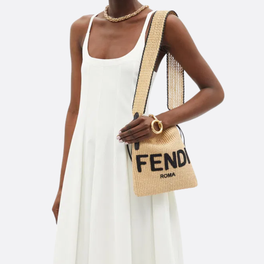 Bucket Bag in Natural Woven Raffia with Drawstring Top, image 3
