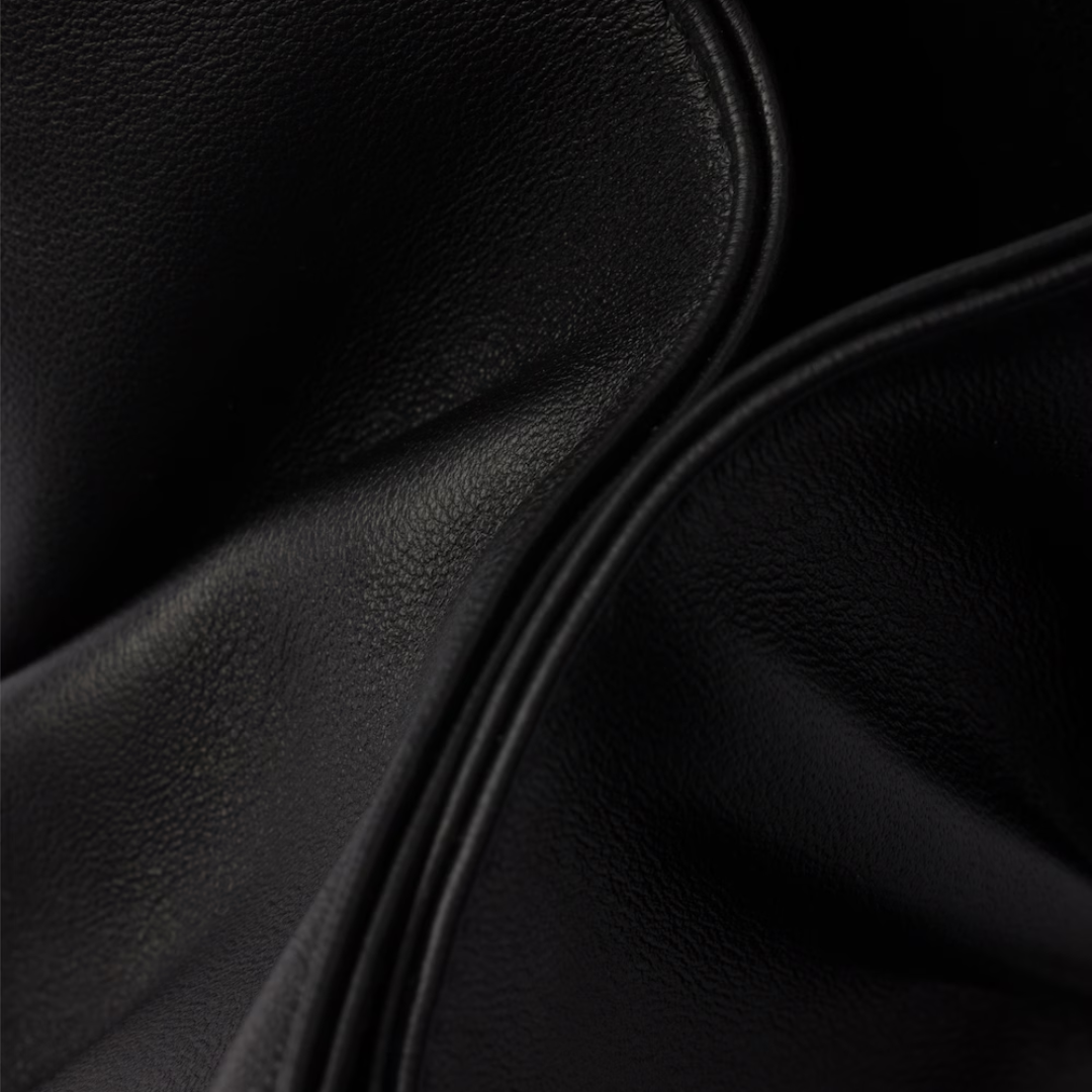 Gathered Shoulder Bag in Black Smooth Leather with Buckle, image 15