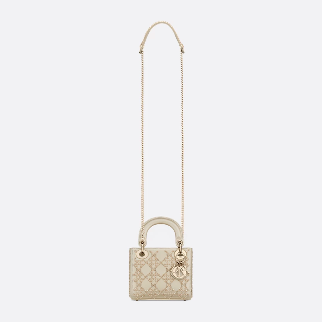 Mini Top Handle Bag in Champagne Quilted Leather with Studs, image 12