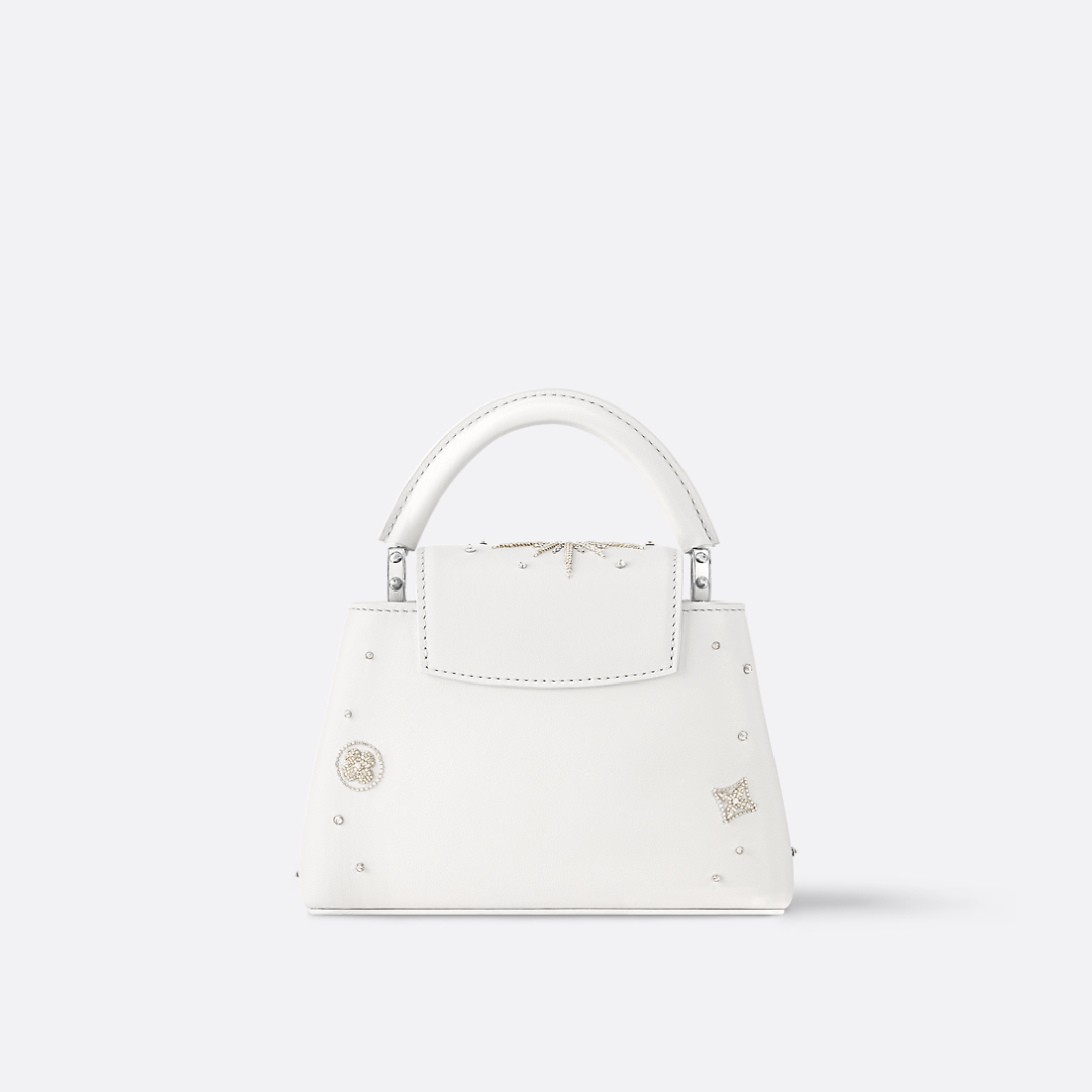 Mini Top Handle Bag in White with Crystal Snowflake Details, image 12