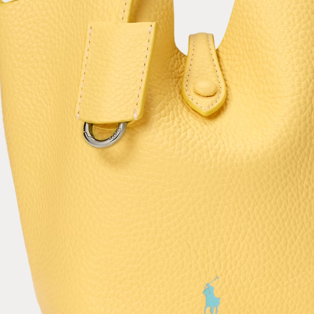 Small Bucket Tote Bag in Grained Leather with Tab Closure, image 18