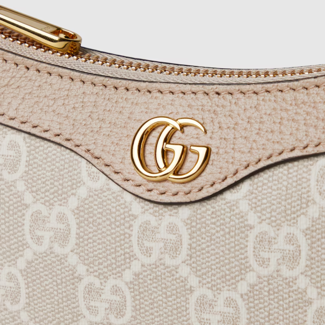 Mini Shoulder Bag in Beige Coated Canvas with Gold Chain, image 5