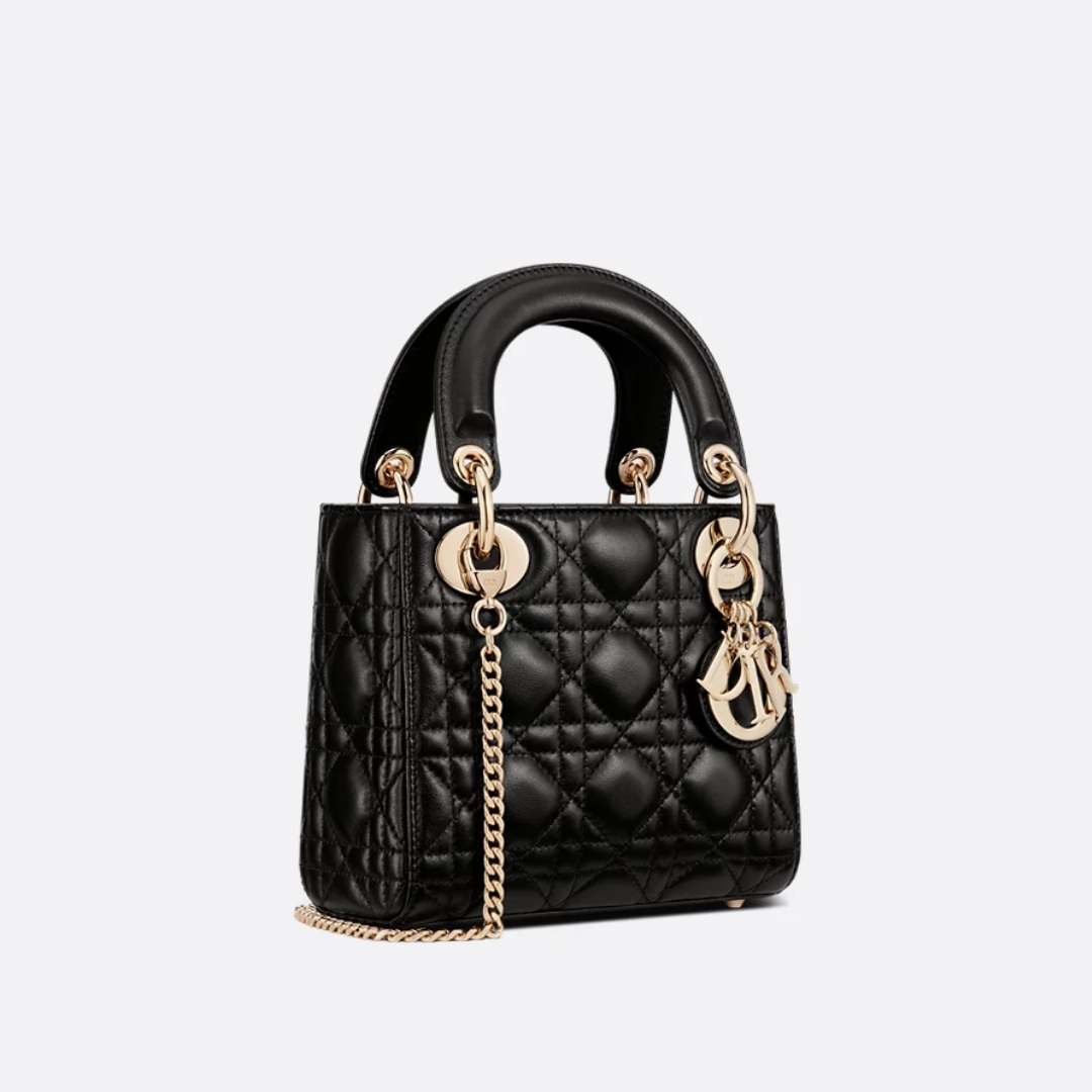 Mini Top Handle Bag in Black Quilted Lambskin with Gold Charms, image 3