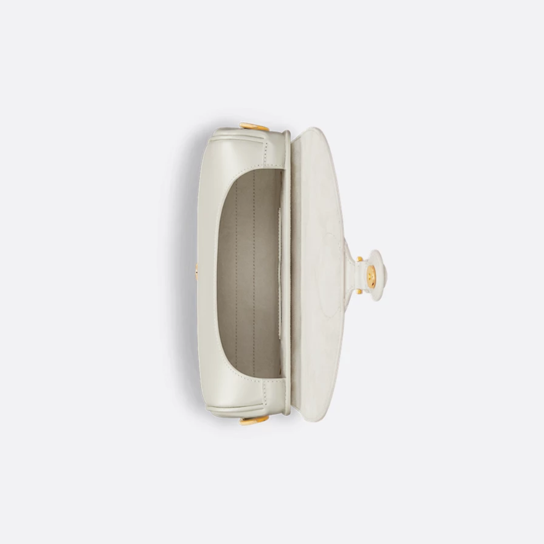 Flap Crossbody Bag in Ivory Smooth Leather with Gold Clasp, image 11