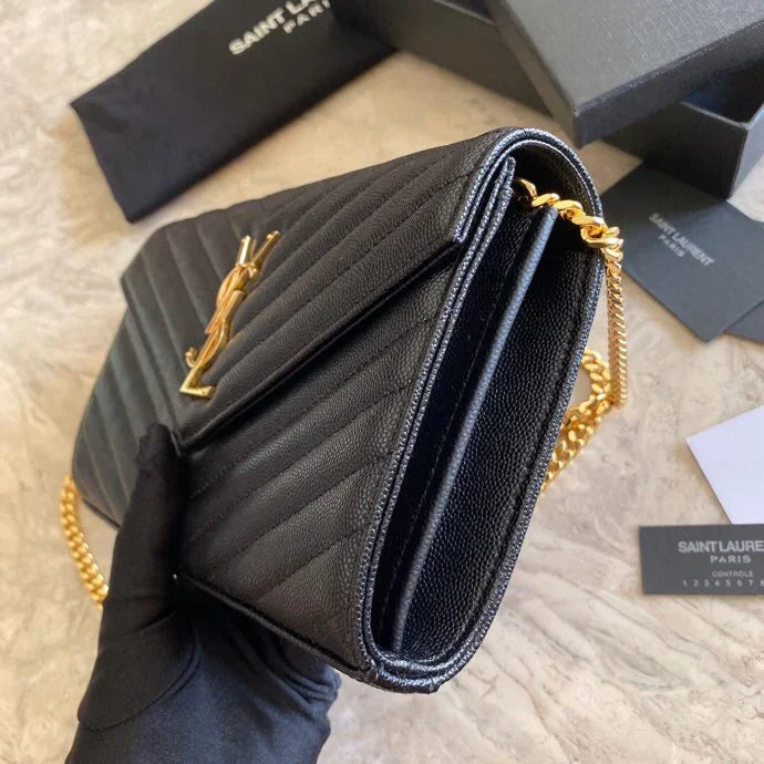 Envelope Crossbody Bag in Black Chevron Quilted Grained Leather, image 2