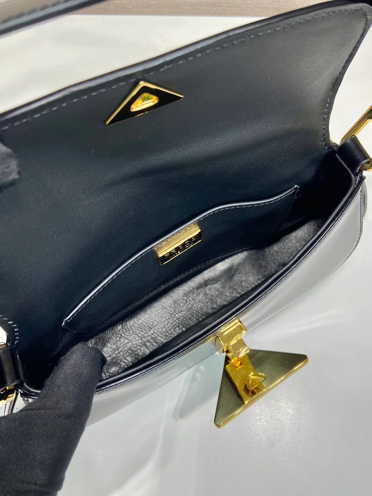 Baguette Shoulder Bag in Black Patent Leather with Gold Plaque, image 6