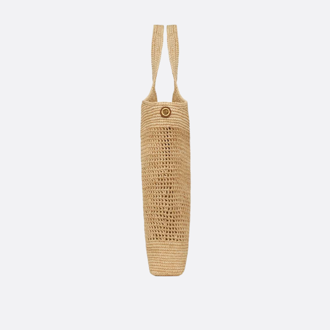 Woven Raffia Hobo Tote Bag with Open-Weave Panel, image 10