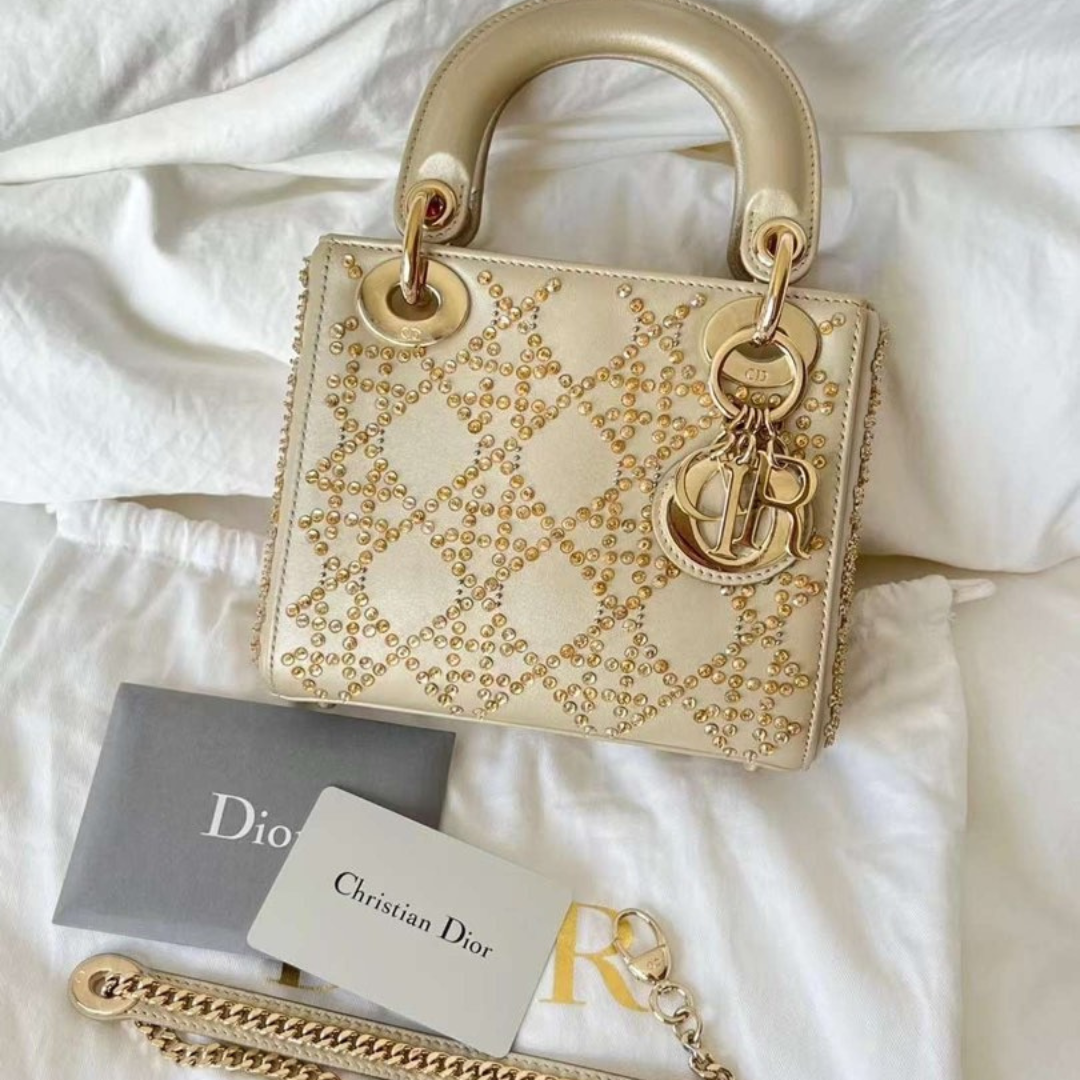 Mini Top Handle Bag in Champagne Quilted Leather with Studs, image 4