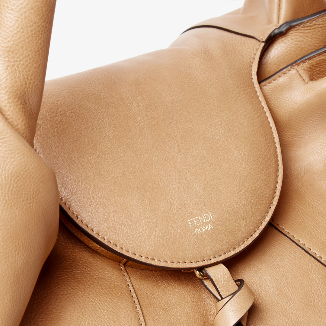 Hobo Bag in Tan Smooth Leather with Twisted Handle, image 7