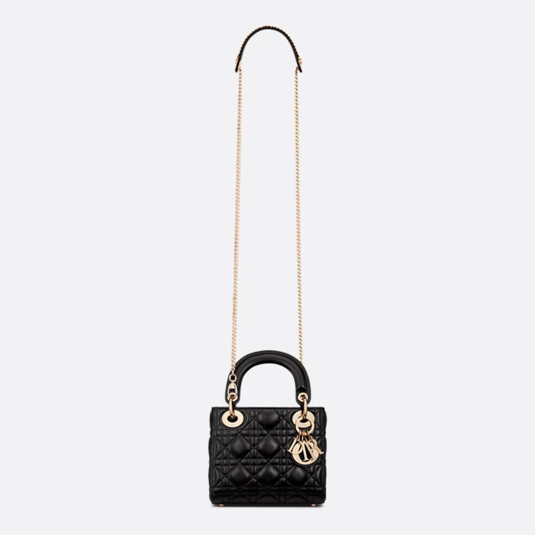 Mini Top Handle Bag in Black Quilted Lambskin with Gold Charms, image 4