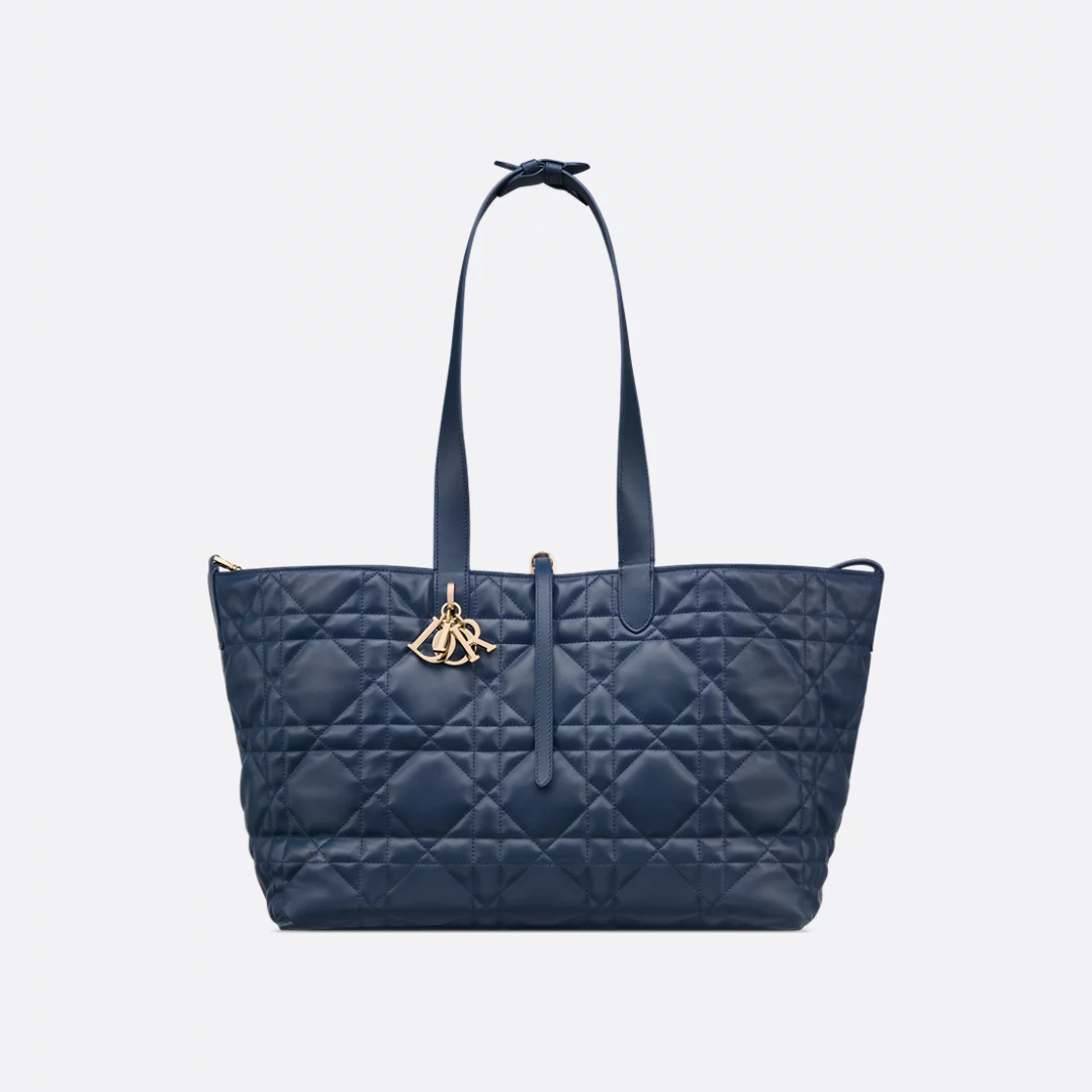 Large Tote Bag in Navy Quilted Lambskin with Zip Pouch, image 6