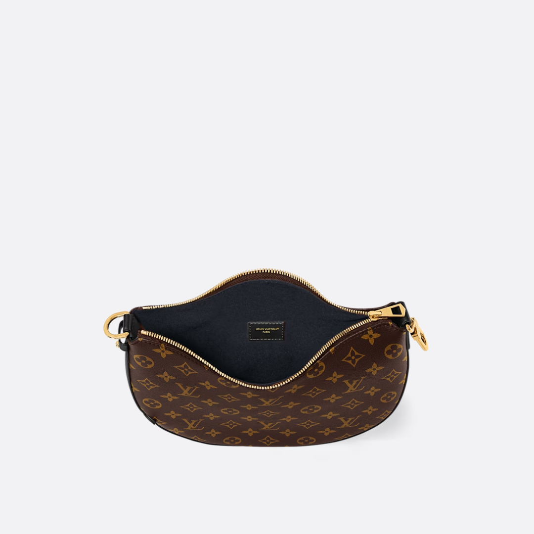 Crescent Shoulder Bag in Brown Printed Canvas with Gold Chain, image 10