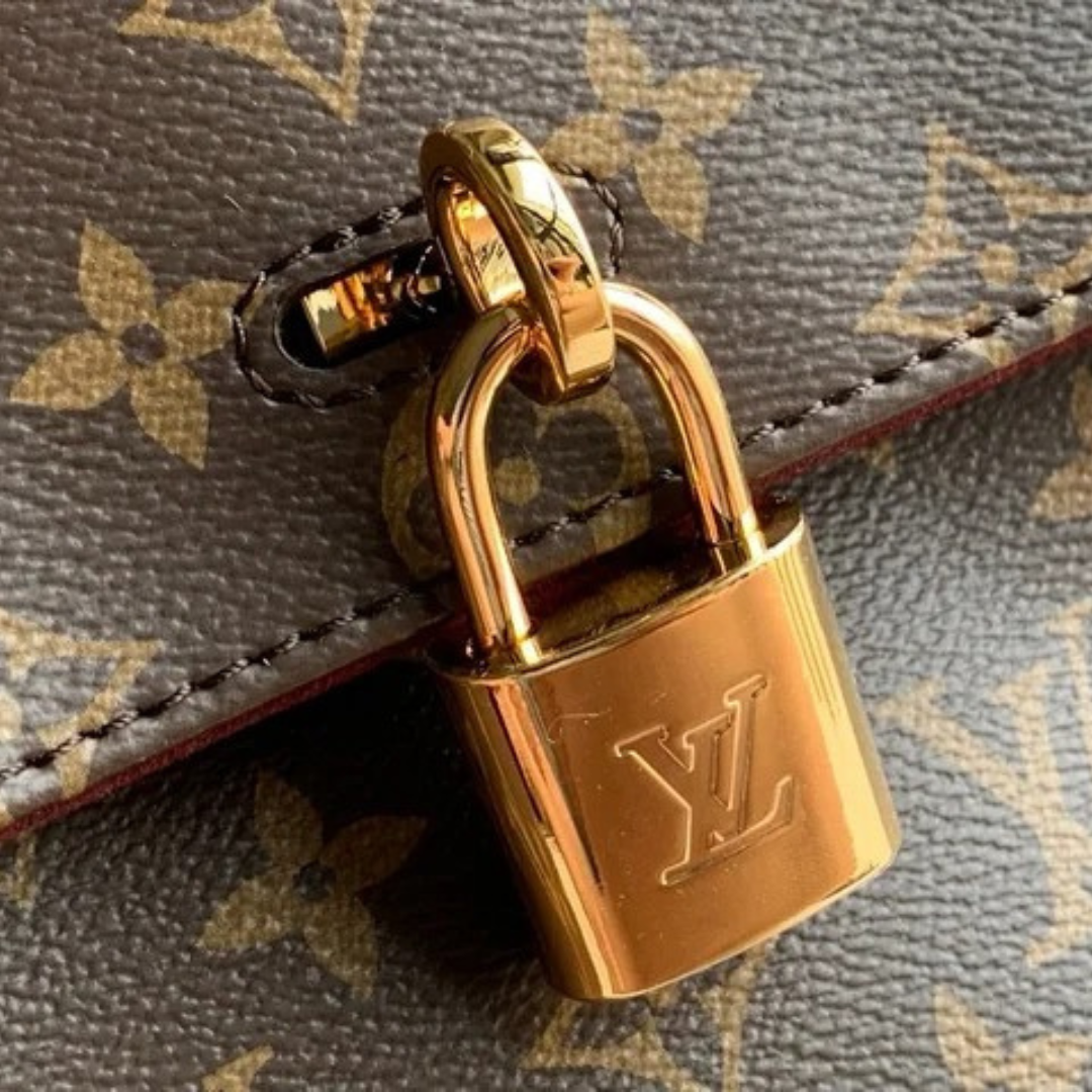 Shoulder Bag in Brown Printed Canvas with Gold Padlock, image 12