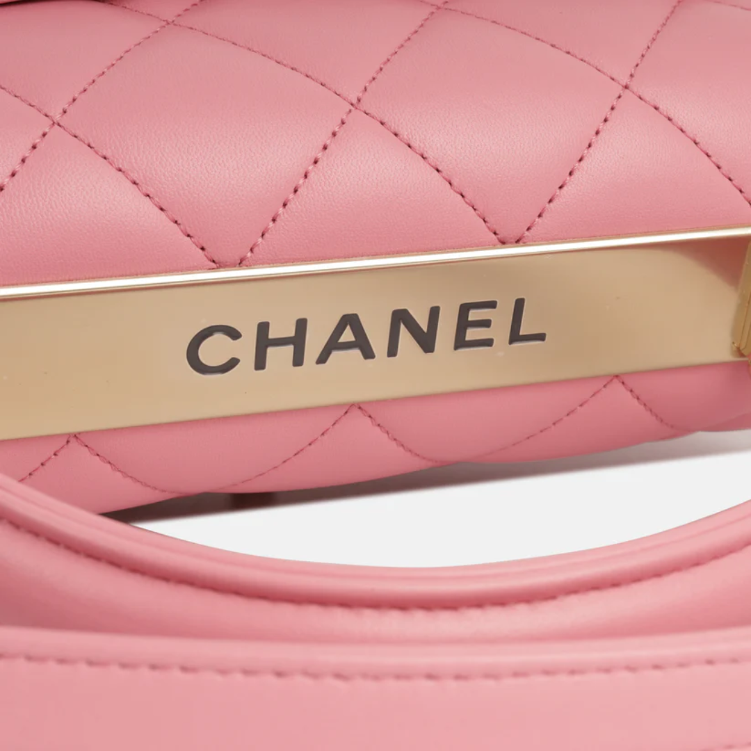 Flap Bag in Pink Quilted Leather with Rolled Top Handle, image 9