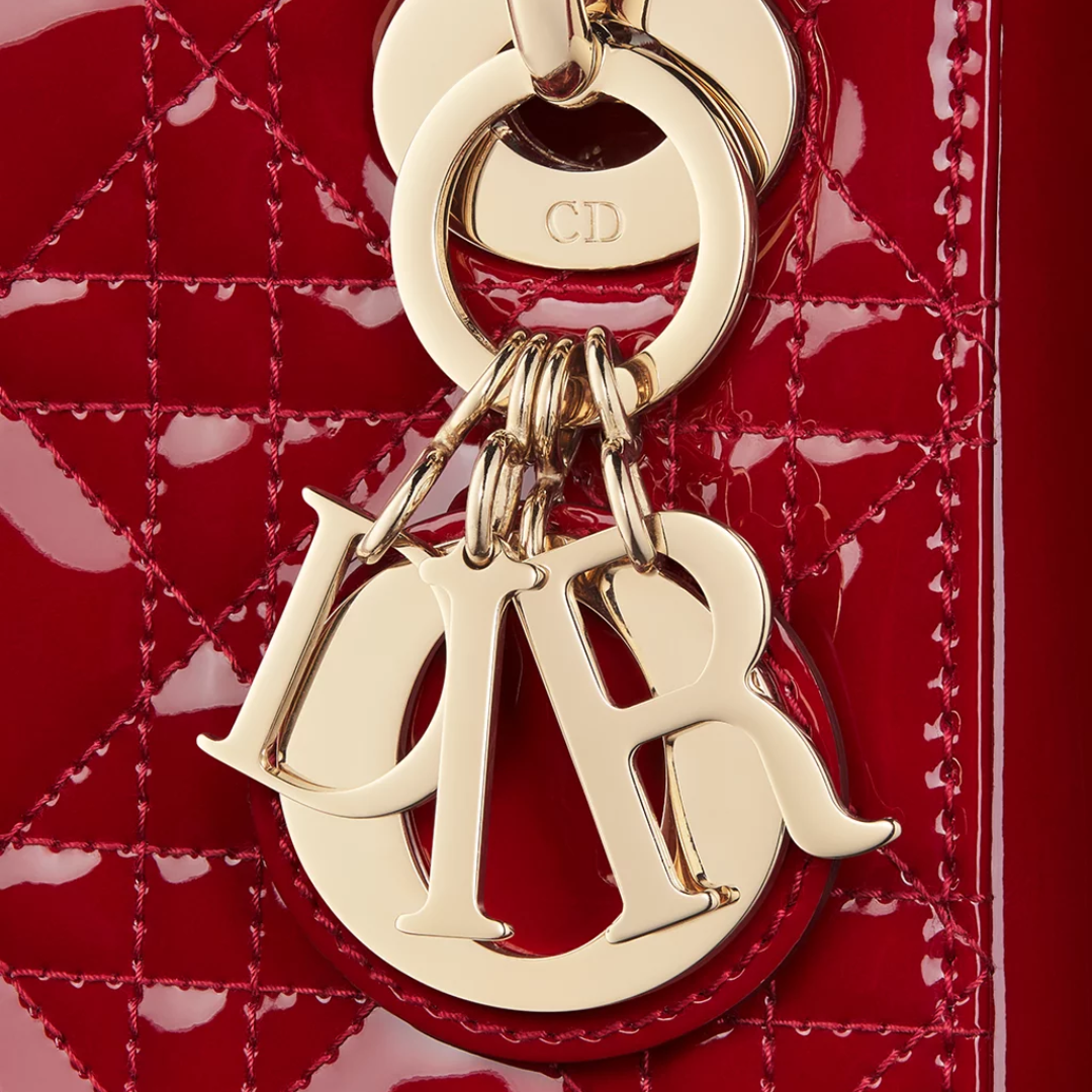 Mini Top Handle Bag in Red Quilted Patent with Gold Charms, image 10