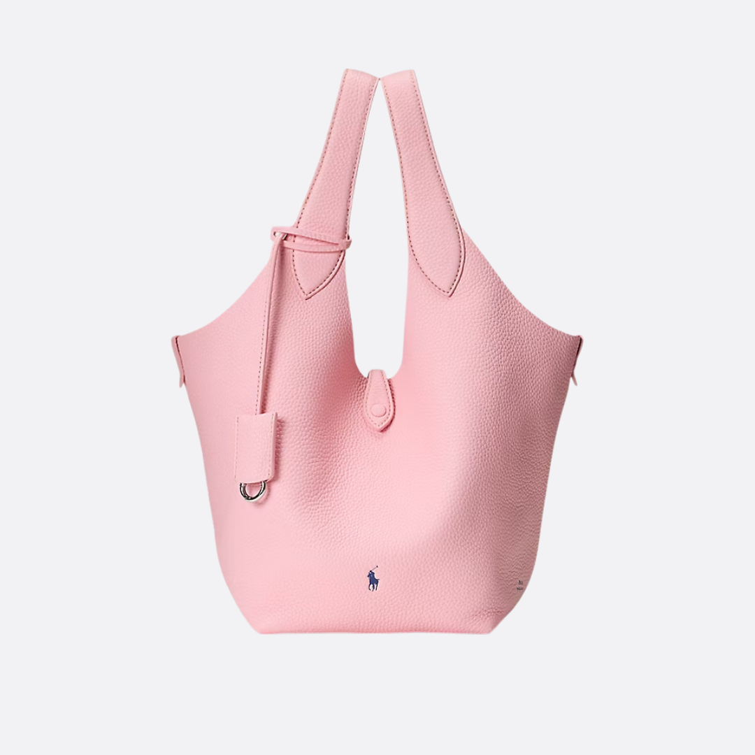 Small Bucket Tote Bag in Grained Leather with Tab Closure, image 10