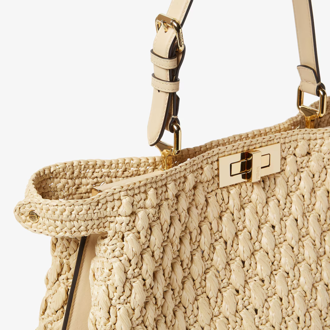 Top Handle Bag in Natural Crochet Raffia with Slim Handle, image 7