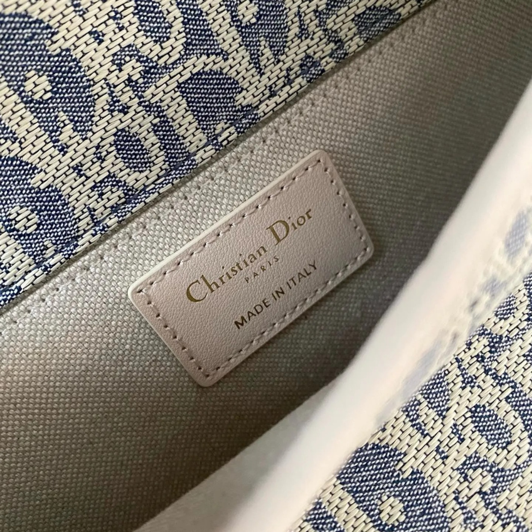 Half-Moon Shoulder Bag in Blue Jacquard with Cream Trim, image 10