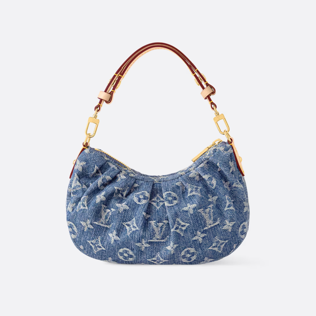 Gathered Hobo Bag in Blue Washed Denim with Gold Zip, image 5